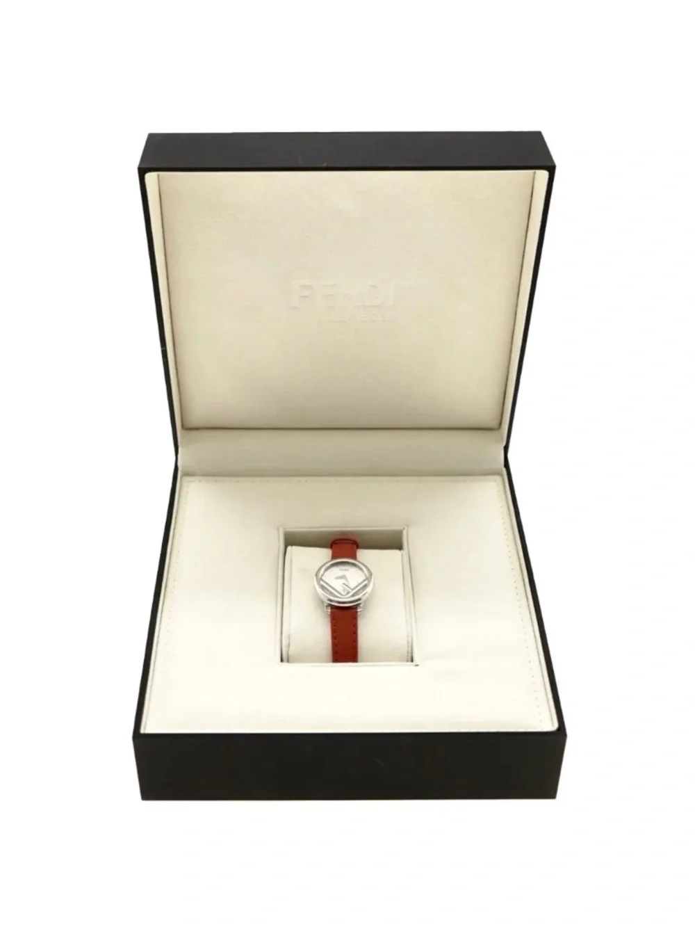 Fendi Watch Run Away 28mm Steel Case White Dial Red Band FOW545 New